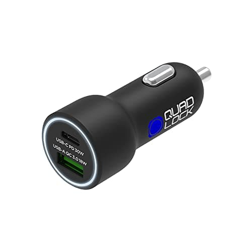 Chargeur allume-cigare Quad Lock double USB 48W pour voiture arrestedé sur cePtuels en déplacement