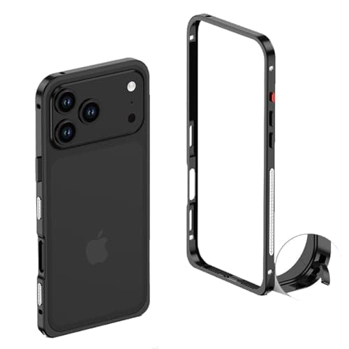 Teroxa Coque de protection antichoc pour iPhone 17 Pro Max, cadre en alliage d'aluminium aéronautique résistant aux choc — noir