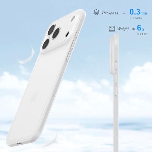 Coque memumi Résistante aux Chocs pour iPhone 17 Pro - Trans-Blanc Ultra Mince 0.3 mm Mat Định hình Phoque Tunisien Anti
