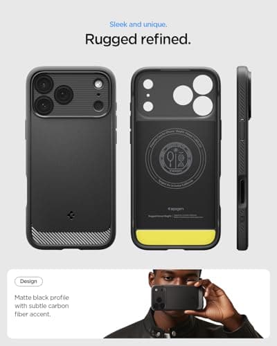 Coque Spigen Rugged Armor MagFit pour iPhone 17 Pro - Robuste et Test de Chute Niveau Militaire - Noir Mat