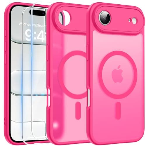 Coque Magnétique FLLAO pour iPhone 17 Pro Noir | 2 Verres Trempés + Protection MagSafe | Protection Totale et Étui Mat T — Rose Vif