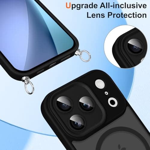 Woijrly Coque Magnétique pour iPhone 17 Pro Max, Noire avec Cordon et MagSafe Protection Arrière Mat