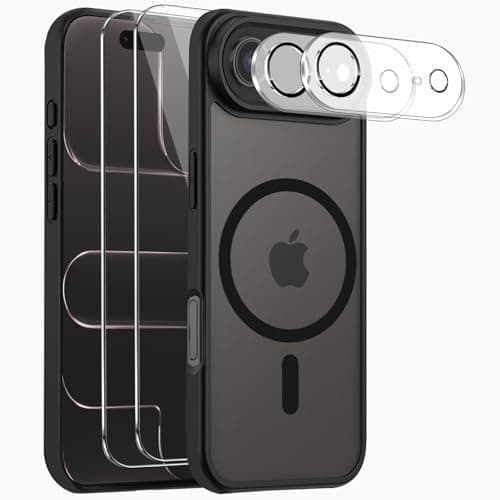 Cyoa Coque Magnétique iPhone 17 Protection Écran Verre Trempé + Caméras Anti-Rayures Etui TPUTransparent — noir