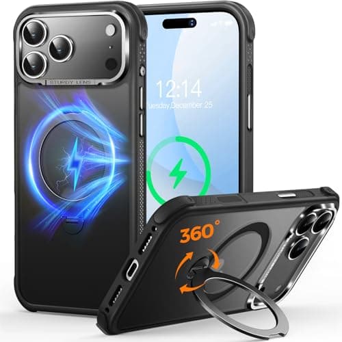 Coque O3 Mag-Stand pour iPhone 17 Pro Max Noir Mat [Béquille 360° Compatible MagSafe Toucher Peau Exceptionnel] 6,9" Mat