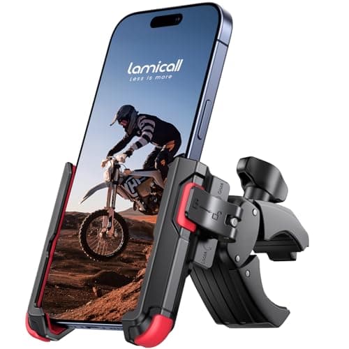 Lamicall Support Téléphone Vélo Moto 1S Verrouillage 360° Rotation Ne Bloque Pas Caméra pour iPhone 17-11 Huawei |7-7" — Rouge