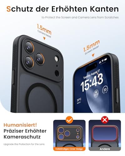 SIXBOX Coque Fine pour iPhone 17 Pro avec Support MagSafe, Bouton de Capture de Contrôle de Caméra Militaire, Protection