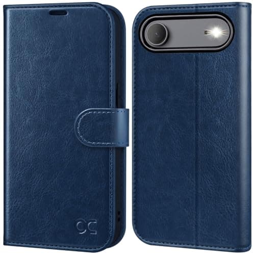OCASE Coque en Cuir PU pour iPhone 17 Pro Max - Protection Antichoc et RFID Blocking - Noir — Bleu