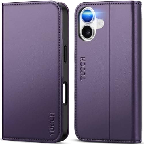 TUCCH Coque pour iPhone 17 5G 2025 Noir | Blocage RFID, Portefeuille à Clapet, Protection Antichoc TPU, Support 3 Fentes — Purple/Violet Profond
