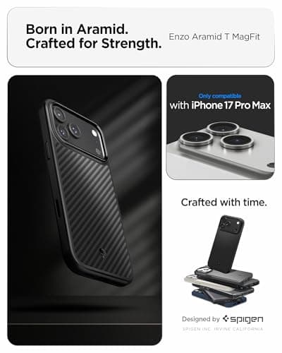 Spigen Coque iPhone 17 Pro Enzo Aramid T MagFit, Fibre d'Aramide + Contrôle Caméra - Noir