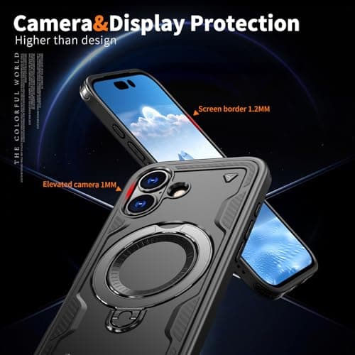 PanXCase Coque Étui Armor Métallique Anneau Magnétique pour iPhone 17 - Protection Anti-Choc Grade Militaire Armée (Blac