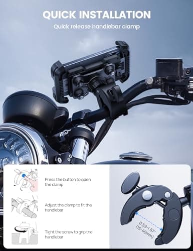 Support Téléphone Moto Lamicall Anti-Vibration 360° Rotation, 1S Libération, Compatible iPhone 17-13, Huawei, 4,7-6,8" S