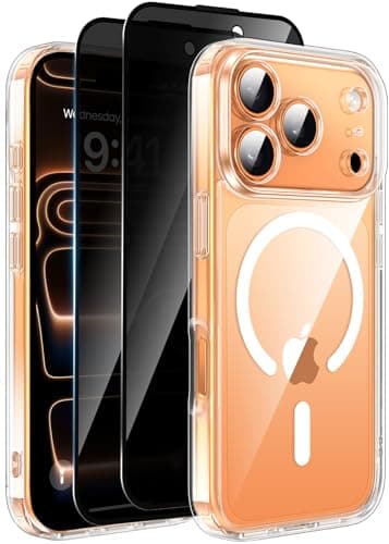 Helssitot Coque Magnétique iPhone 17 Pro Transparente + 2 Verres Trempés Anti-Espion Compatible MagSafe Militaire Protec