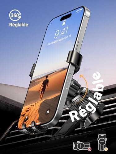 UGREEN Support Téléphone Voiture Gravité Noir Compatible iPhone 17 Pro Max Air 16 15 14 Galaxy S25 S24 Pixel 10 9 Aérati