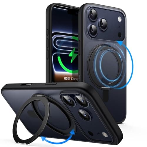 JETech Coque Anneau Rotatif à 360 Degrés Noir pour iPhone 17 Pro 6,3 Pouces avec Bouton de Contrôle de Caméra Compatible