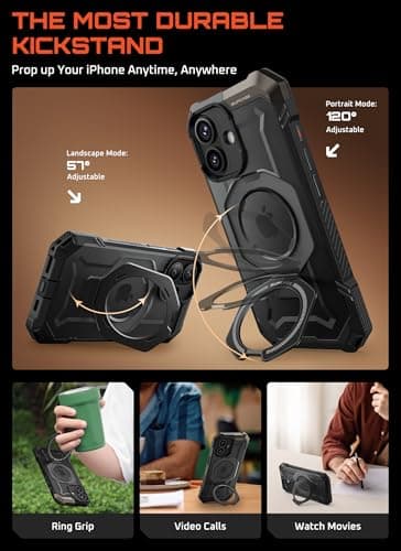 Coque SUPCASE pour iPhone 17 avec Support Métal Réglable et protection militaire Noir
