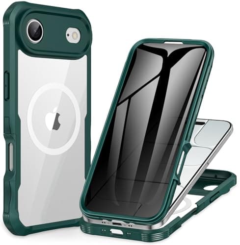 CENHUFO Magnétique Coque iPhone 17 Pro Max Intégrale 9H Protection Écran et Caméra, Antichoc Compatible MagSafe - Noir — Anti Espion Vert