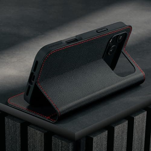 TORRO Coque en cuir véritableCompatible avec iPhone 17 Pro - Noir  
 TORRO Coque avec béquilleCompatible avec iPhone 17
