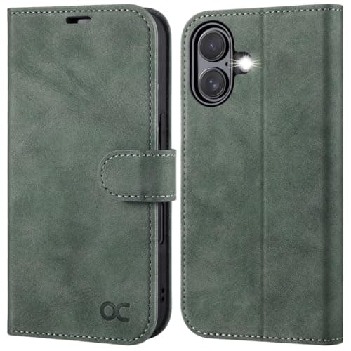 OCASE Coque en Cuir PU pour iPhone 17 Pro Max - Protection Antichoc et RFID Blocking - Noir — Daim Vert