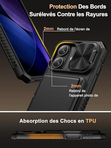 Coque Vihibii iPhone 17 Noir - Silicone Militaire RFID Blocage