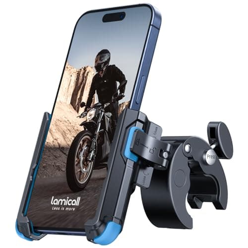 Support Téléphone Vélo Lamicall Rotation à 360°, Pince de Guidon à Dégagement Rapide pour iPhone 17/16/15/14/13/12 Pro M — Bleu