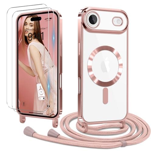Coque Etanger pour iPhone 17 Violet avec Cordon Magnetique & 2×Verre Trempé — Rose