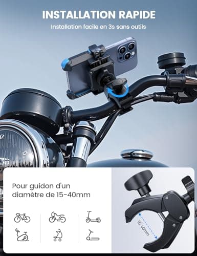 Lamicall Support Téléphone Vélo Moto 1S Verrouillage 360° Rotation Ne Bloque Pas Caméra pour iPhone 17-11 Huawei |7-7"