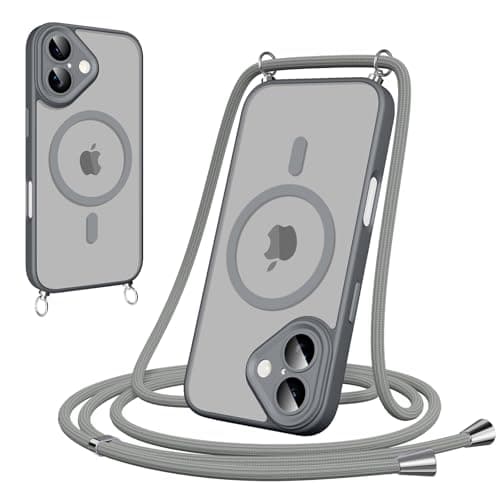Woijrly Coque Magnétique pour iPhone 17 Pro Max, Noire avec Cordon et MagSafe Protection Arrière Mat — Gray