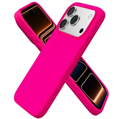 ORNARTO Coque en Silicone Liquide iPhone 17 Pro (6,3") - Protection Antichoc, Intérieur Doux en Microfibre, Bleu Marine — Rose Fluo