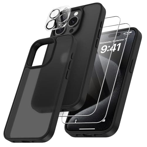 FLLAO Coque 4 en 1 pour iPhone 17 Pro | Verre Trempé x2 & Coussin d'Air IntÉgrÉ | Protection Antichoc & Antirayures | Ho — Noir vintage