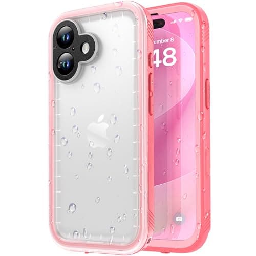 SPORTLINK Coque Étanche Antichoc pour iPhone 17 - IP68 Imperméable Militaire [IP68 Waterproof] - Protection Caméra+Écra — Rose/Transparent Givré