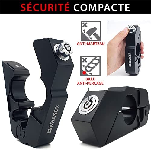 KRASER KR720B Antivol Guidon Moto Sécurité Bloque Levier Frein Clic de Fermeture