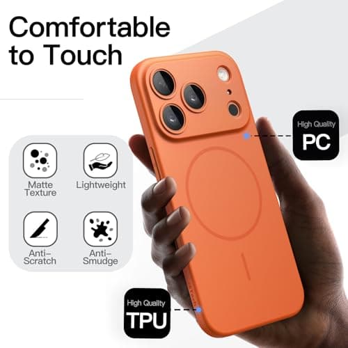 JETech Coque Magnétique Fine pour iPhone 17 Pro Max, Étui Housse Minimaliste Compatible MagSafe (Orange)  
JETech Coque