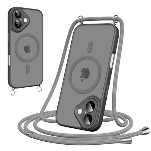 Woijrly Coque Magnétique pour iPhone 17 Pro Max, Noire avec Cordon et MagSafe Protection Arrière Mat — Gris