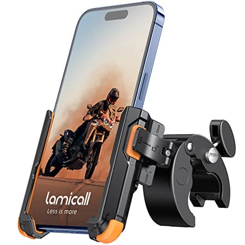 Support Téléphone Vélo Lamicall Rotation à 360°, Pince de Guidon à Dégagement Rapide pour iPhone 17/16/15/14/13/12 Pro M — Orange