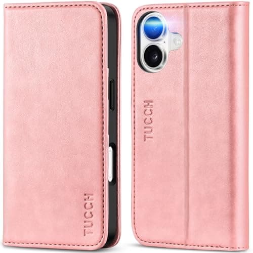 TUCCH Coque pour iPhone 17 5G 2025 Noir | Blocage RFID, Portefeuille à Clapet, Protection Antichoc TPU, Support 3 Fentes — Rose
