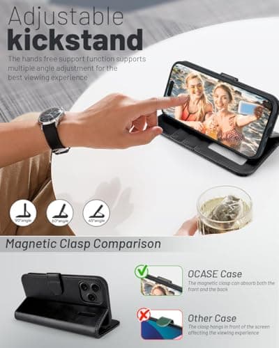 OCASE Coque en Cuir PU pour iPhone 17 Pro Max - Protection Antichoc et RFID Blocking - Noir