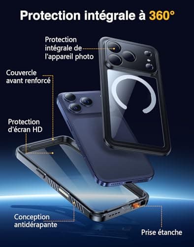 Lanhiem Coque Étanche IP68 iPhone 17 Pro Max Militaire Chantier - Antichoc Incassable Protection Écran+Camera Noir