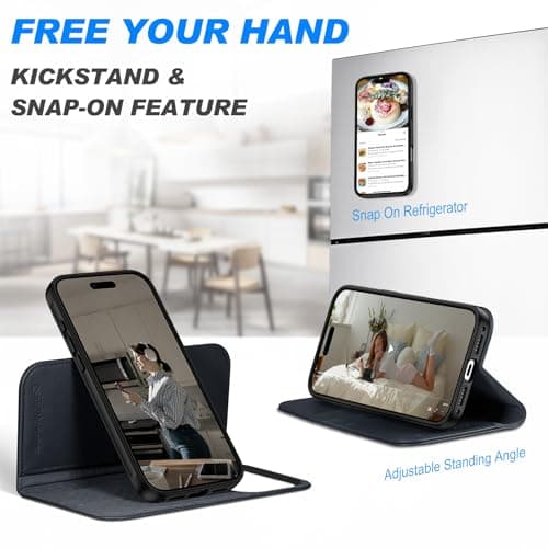 Shieldon Coque Amovible Cuir Véritable pour iPhone 17 Pro Max - Coque Recharge Sans Fil & Portefeuille 2 en 1 Bleu Marin