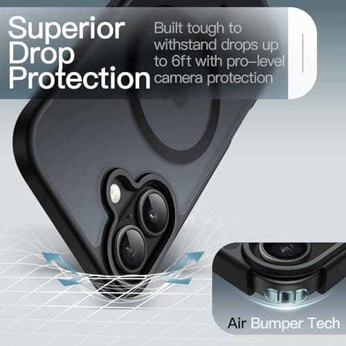 Coque JETech Magnétique iPhone 17 6,3", Compatible MagSafe, Housse Translucide Mat Anti-Chocs Noir