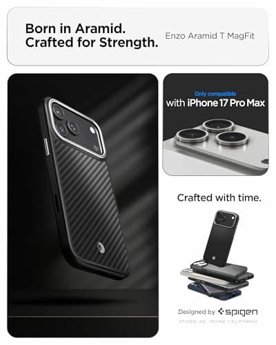 Spigen Coque Enzo Aramid T MagFit pour iPhone 17 Pro Max - Fonctionnel et Stylin', Fibre d'Aramide, Protection Optimale