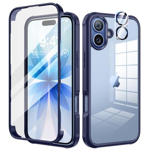 Coque Seacosmo pour iPhone 17 6,3 Pouces - Antichoc Verre Trempé Caméra Protecteur 9H Noir — Bleu