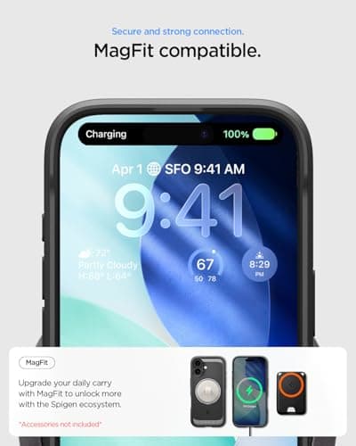 Spigen Coque pour iPhone 17 Rugged Armor MagFit – Test de Chute Militaire, Robuste & Noir Mat