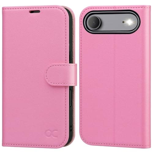OCASE Coque en Cuir PU pour iPhone 17 Pro Max - Protection Antichoc et RFID Blocking - Noir — Pêche Rose