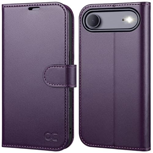 OCASE Coque en Cuir PU pour iPhone 17 Pro Max - Protection Antichoc et RFID Blocking - Noir — Violet Foncé