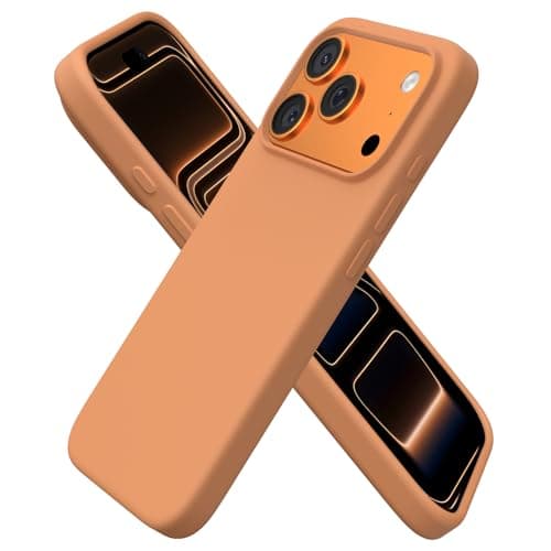 ORNARTO Coque en Silicone Liquide iPhone 17 Pro (6,3") - Protection Antichoc, Intérieur Doux en Microfibre, Bleu Marine — Orange