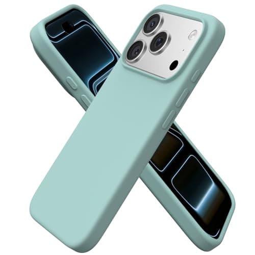 ORNARTO Coque en Silicone Liquide iPhone 17 Pro (6,3") - Protection Antichoc, Intérieur Doux en Microfibre, Bleu Marine — Vert d'Eau