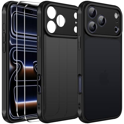 Anti-Jaunissement Clair Coque Ivoler pour iPhone 17 Pro Max | Protection Militaire Antichoc | Verre Trempé Transparent — Noir