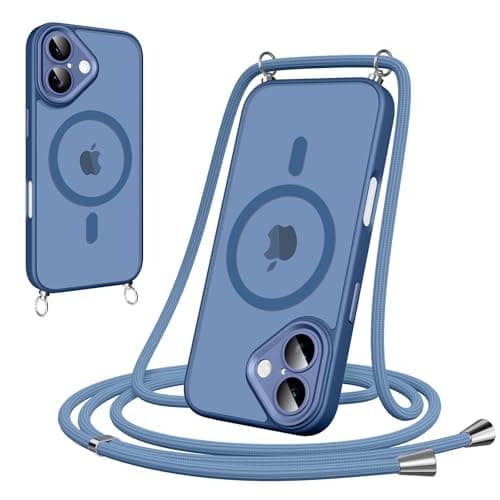 Woijrly Coque Magnétique pour iPhone 17 Pro Max, Noire avec Cordon et MagSafe Protection Arrière Mat — Bleu