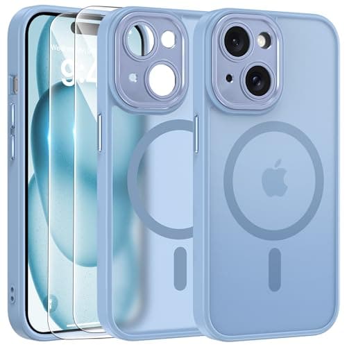 Coque Magnétique FLLAO pour iPhone 17 Pro Noir | 2 Verres Trempés + Protection MagSafe | Protection Totale et Étui Mat T — Bleu-1