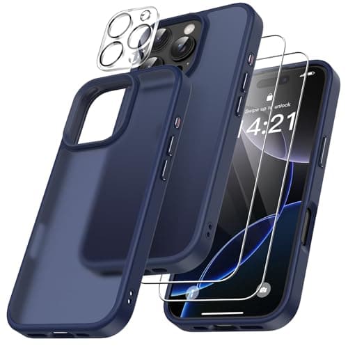 FLLAO Coque 4 en 1 pour iPhone 17 Pro | Verre Trempé x2 & Coussin d'Air IntÉgrÉ | Protection Antichoc & Antirayures | Ho — Bleu foncé